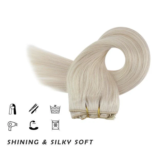 Clip in hair extensions Real Human Hair Silky Straight White Blonde#1000 - Image 4