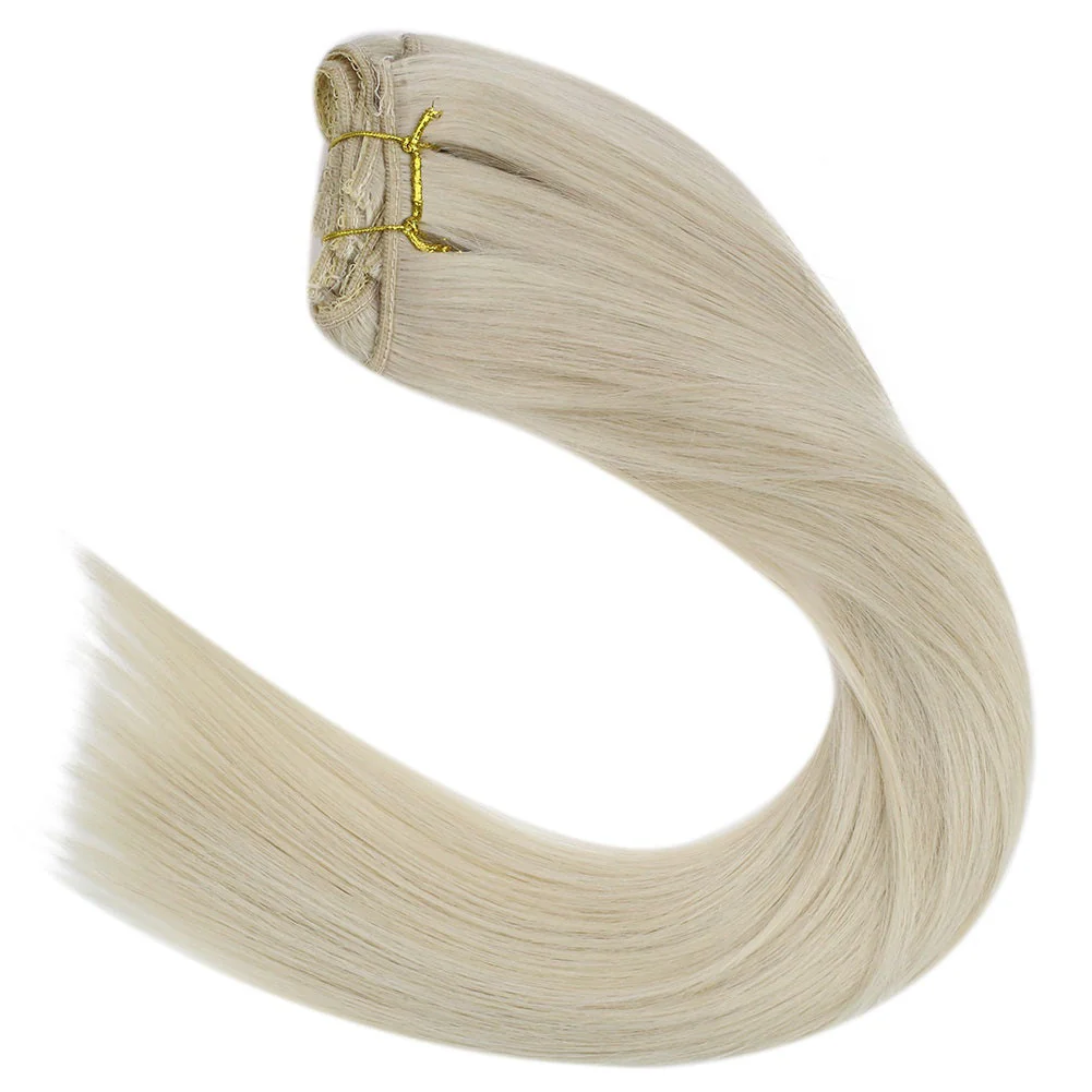Clip in hair extensions Real Human Hair Silky Straight White Blonde#1000 - Image 5