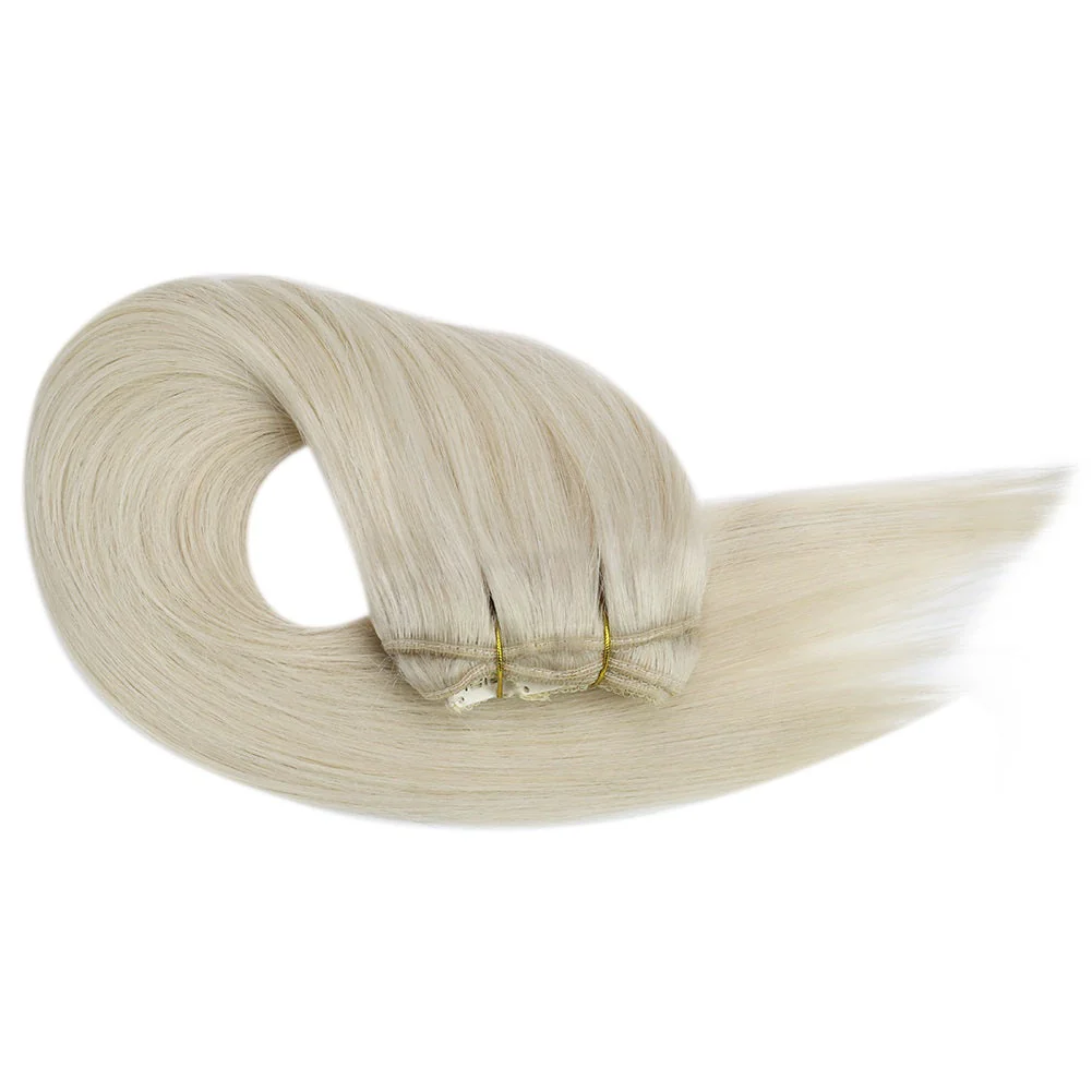 Clip in hair extensions Real Human Hair Silky Straight White Blonde#1000 - Image 6