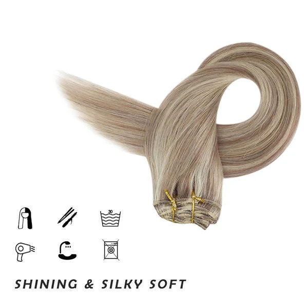 Clip in hair extensions Highlights Human Hair Extensions Blonde 16/22 - Image 4