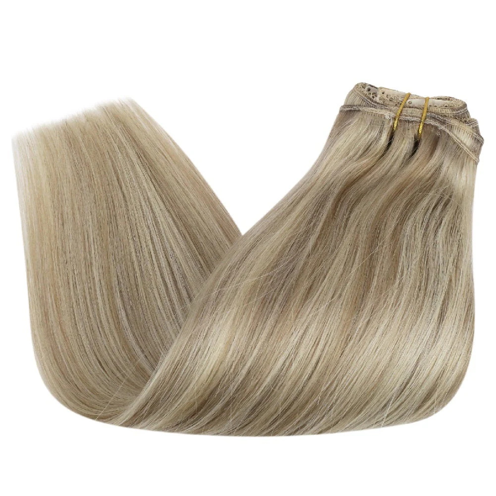 Clip in hair extensions Highlights Human Hair Extensions Blonde 16/22 - Image 5