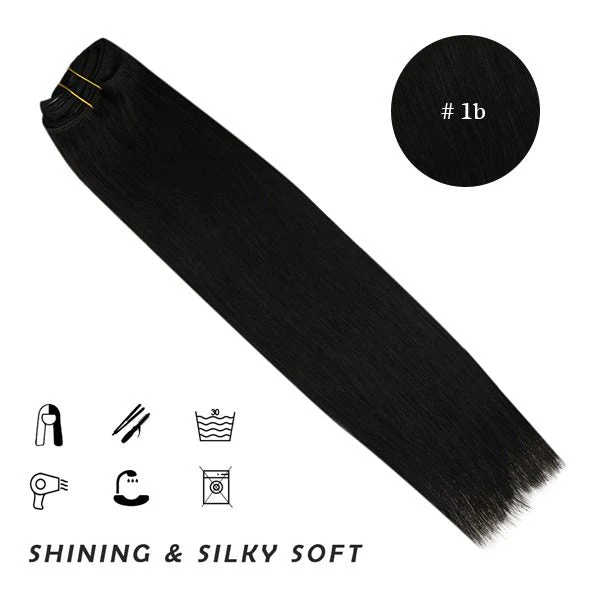 Clip in hair extensions Double Weft Black Human hair extensions #1B - Image 4