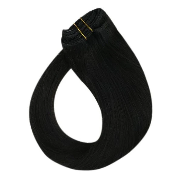Clip in hair extensions Double Weft Black Human hair extensions #1B - Image 5
