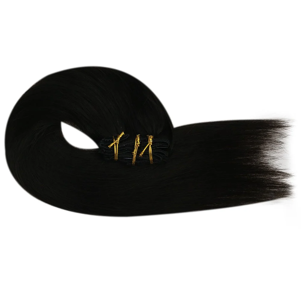 Clip in hair extensions Double Weft Black Human hair extensions #1B - Image 6