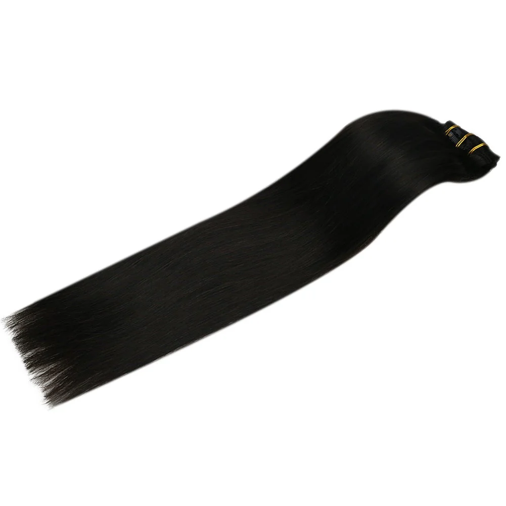 Clip in hair extensions Double Weft Black Human hair extensions #1B - Image 7