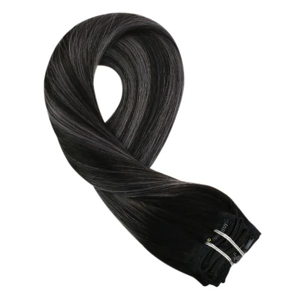 [Pre-Sale] Clip in hair extensions Balayage Black Mixed Silver Clip #1b/silver/1b - Image 3