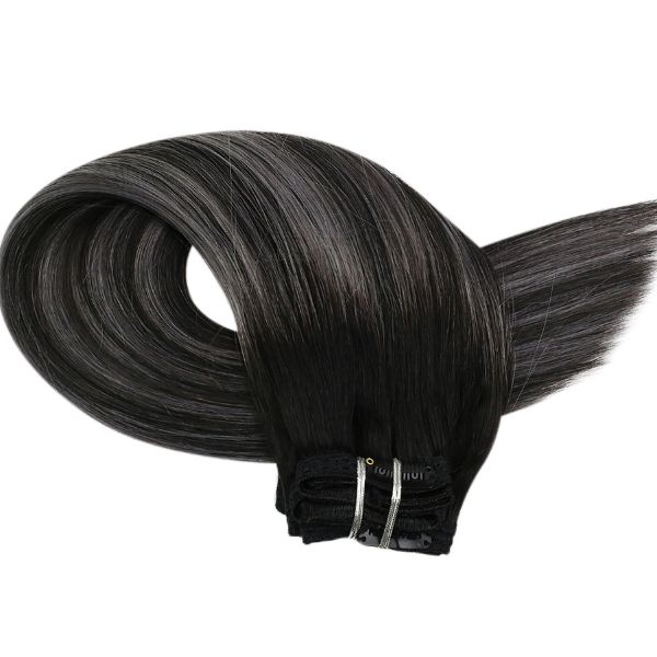 [Pre-Sale] Clip in hair extensions Balayage Black Mixed Silver Clip #1b/silver/1b - Image 4