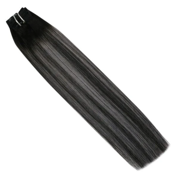 [Pre-Sale] Clip in hair extensions Balayage Black Mixed Silver Clip #1b/silver/1b - Image 5