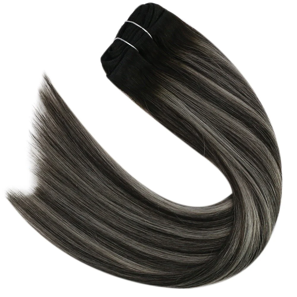 [Pre-Sale] Clip in hair extensions Balayage Black Mixed Silver Clip #1b/silver/1b - Image 6