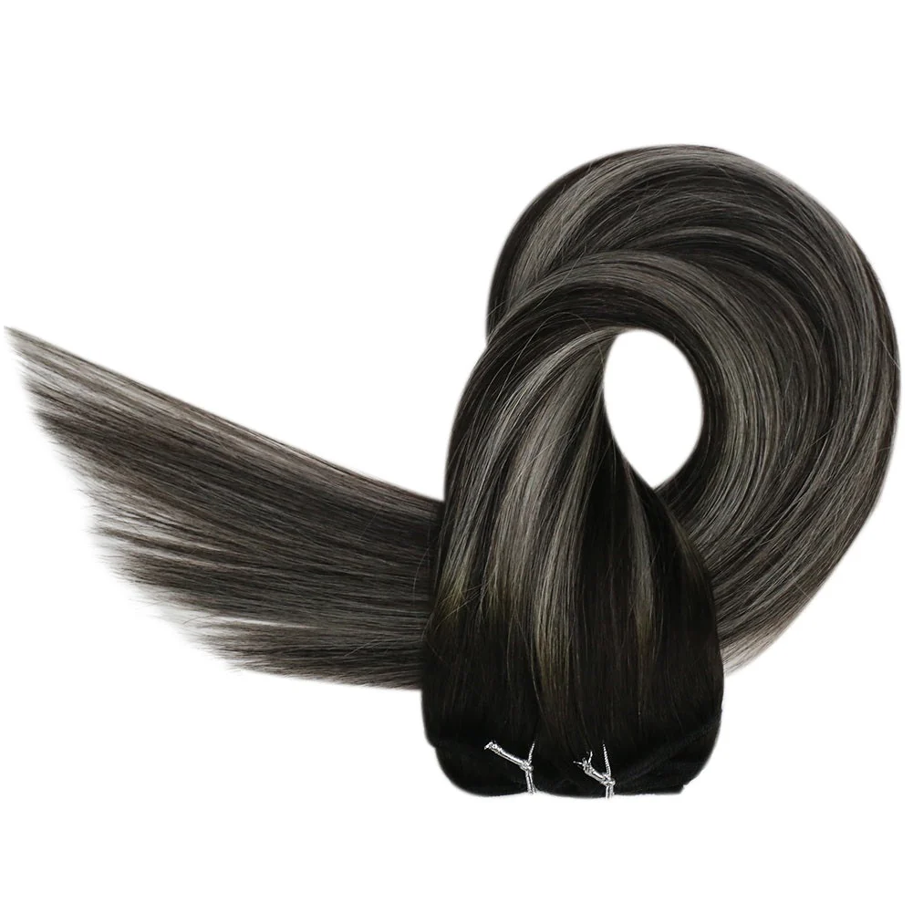 [Pre-Sale] Clip in hair extensions Balayage Black Mixed Silver Clip #1b/silver/1b - Image 7