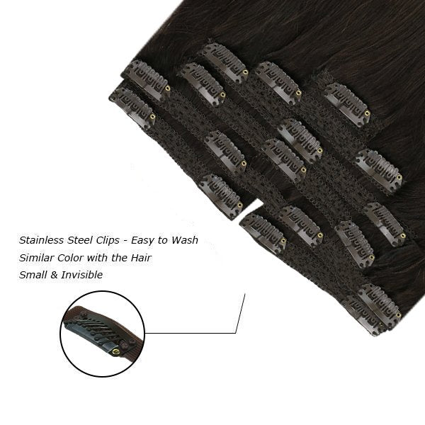 Clip in hair extensions Balayage Brown Highlights #2/2/6 - Image 4