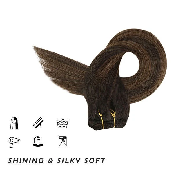 Clip in hair extensions Balayage Brown Highlights #2/2/6 - Image 5