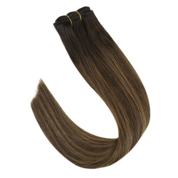 Clip in hair extensions Balayage Brown Highlights #2/2/6 - Image 6