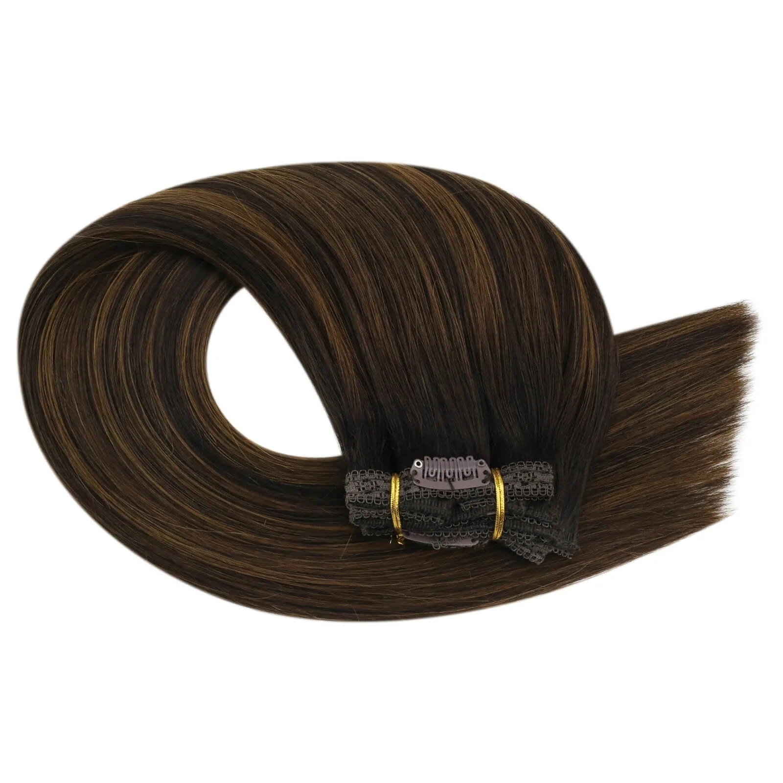 Clip in hair extensions Balayage Brown Highlights #2/2/6 - Image 7