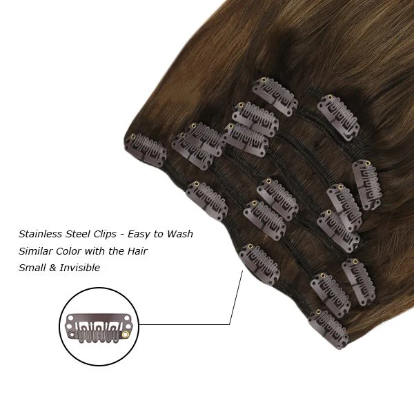 Clip in hair extensions Brown Mixed Medium Blonde  #3/8/22 - Image 3