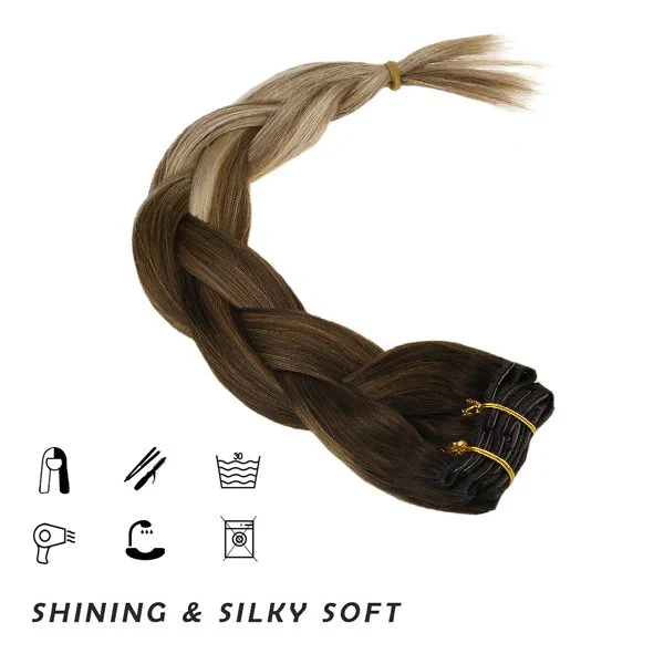 Clip in hair extensions Brown Mixed Medium Blonde  #3/8/22 - Image 4