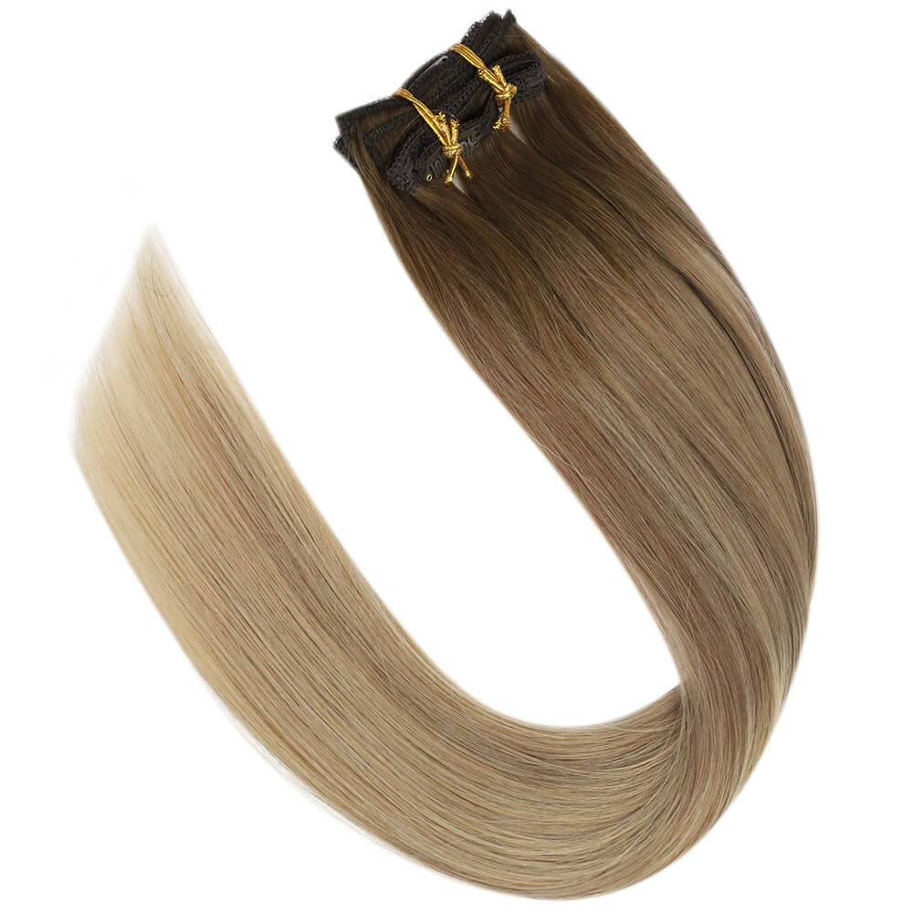 Clip in hair extensions Brown Mixed Medium Blonde  #3/8/22 - Image 5