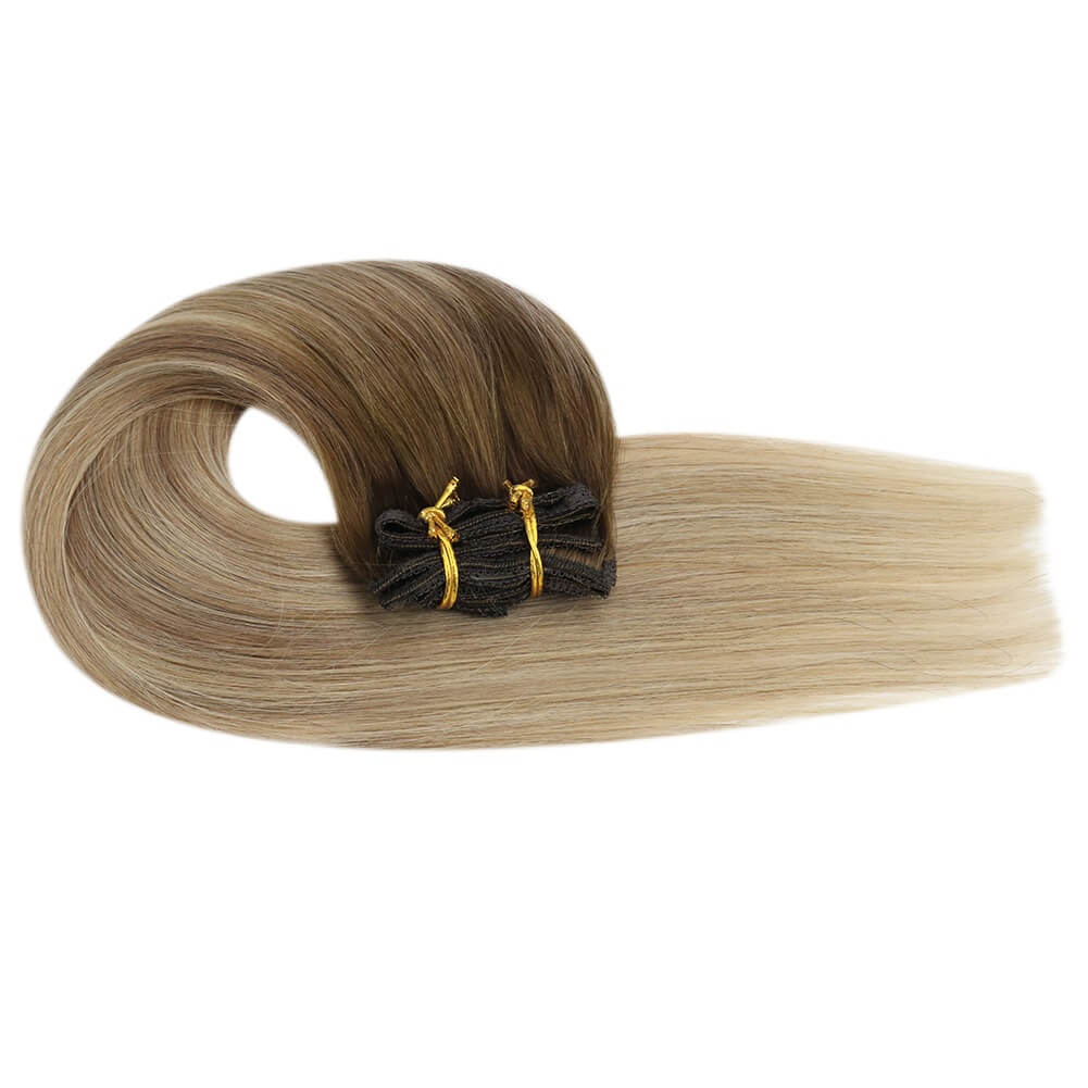 Clip in hair extensions Brown Mixed Medium Blonde  #3/8/22 - Image 6
