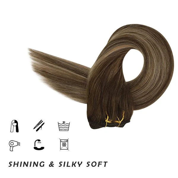 Clip in hair extensions Balayage Brown Highlighted Caramel Blonde  #4/27/4 - Image 4