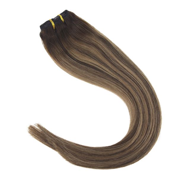 Clip in hair extensions Balayage Brown Highlighted Caramel Blonde  #4/27/4 - Image 5