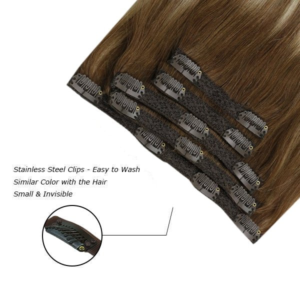 [Pre-Sale] Clip in Hair Extensions Balayage Brown Blonde Human Hair #6/60/6 - Image 3