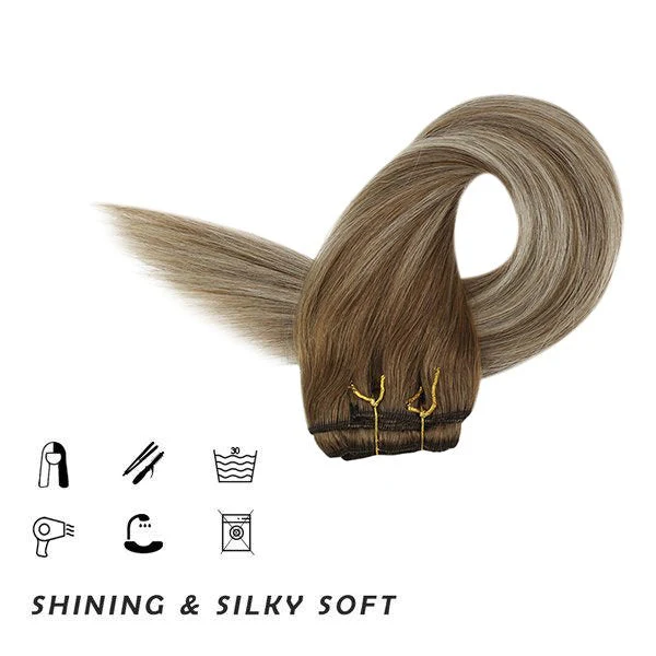 [Pre-Sale] Clip in Hair Extensions Balayage Brown Blonde Human Hair #6/60/6 - Image 4