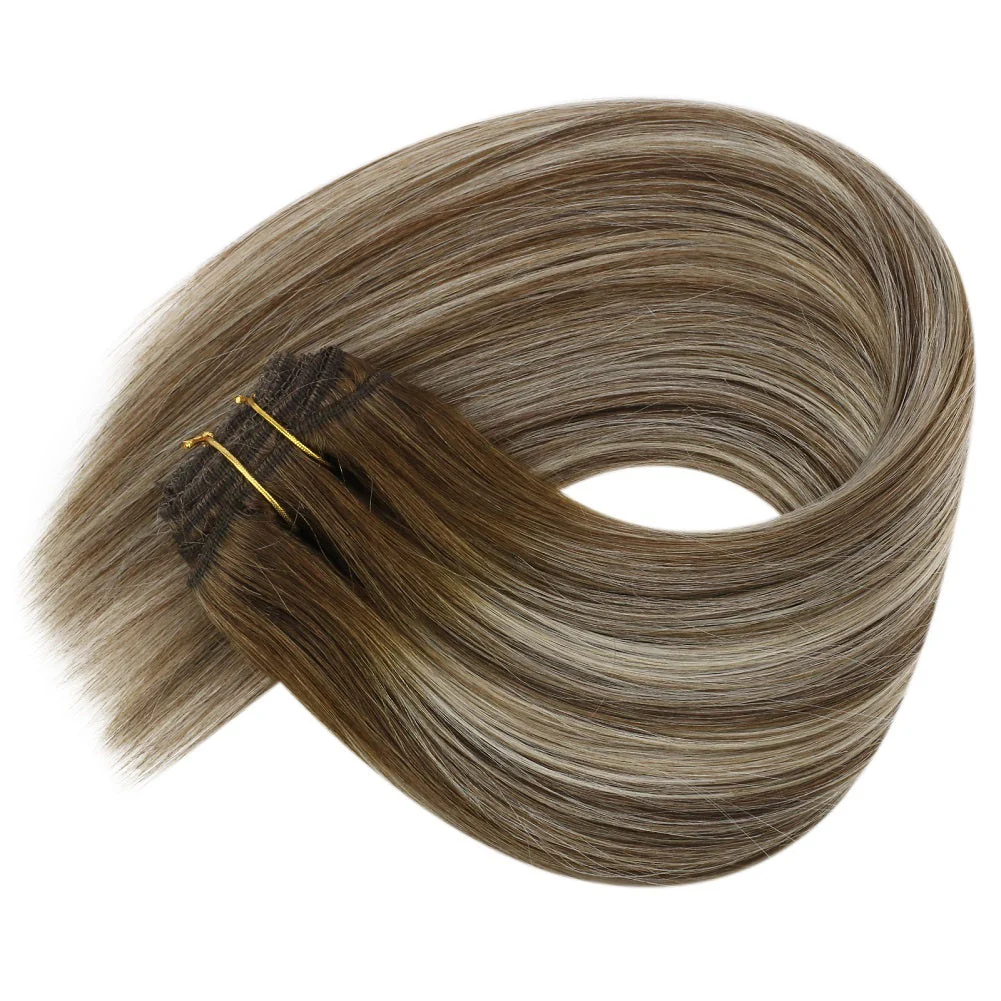 [Pre-Sale] Clip in Hair Extensions Balayage Brown Blonde Human Hair #6/60/6 - Image 6