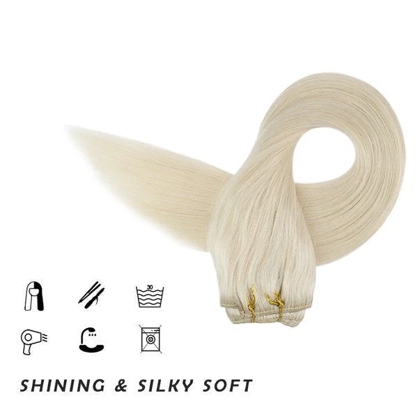 Clip in hair extensions Extensions Silky Straight Lightest Blonde #60 - Image 4