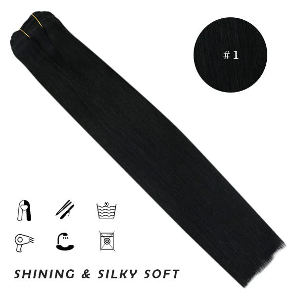 Clip in hair extensions Double Weft Jet Black  human hair extensions #1 - Image 4