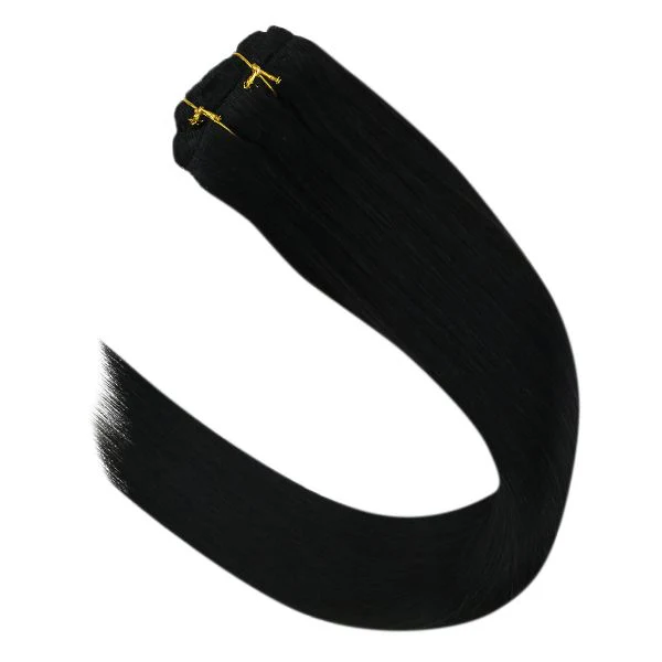 Clip in hair extensions Double Weft Jet Black  human hair extensions #1 - Image 5