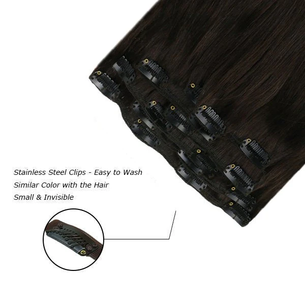 Clip in hair extensions Extensions Darkest Brown Human hair extensions #2 - Image 3