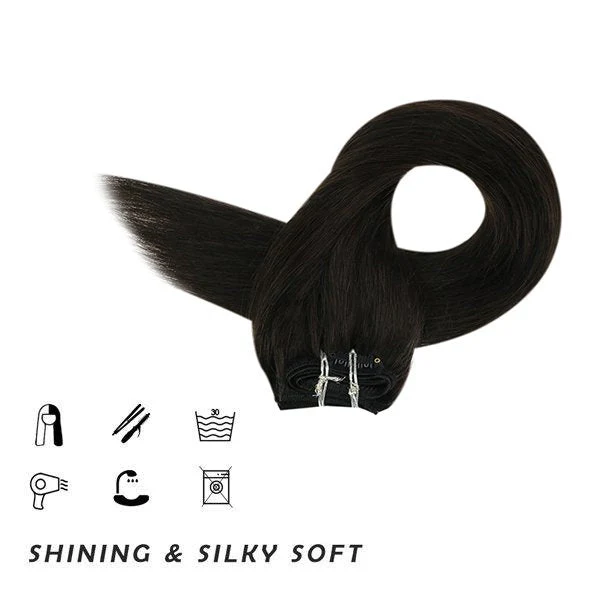 Clip in hair extensions Extensions Darkest Brown Human hair extensions #2 - Image 4
