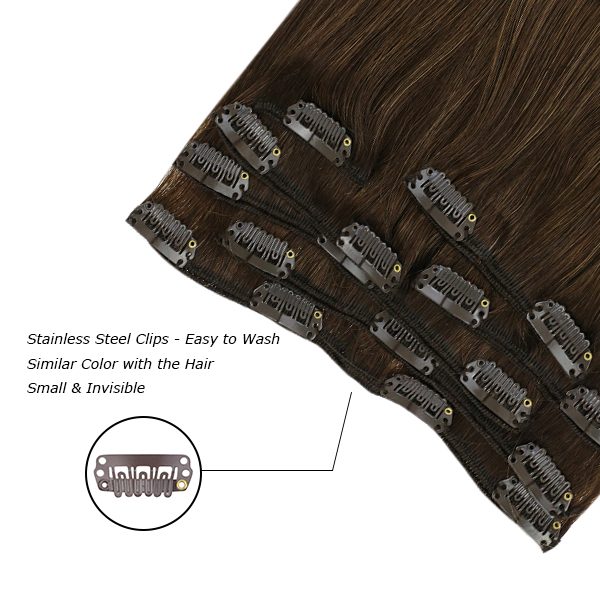 Clip in hair extensions Dark Brown Double Weft Clip in #4 - Image 3