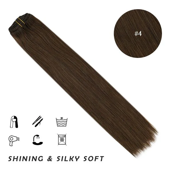 Clip in hair extensions Dark Brown Double Weft Clip in #4 - Image 4