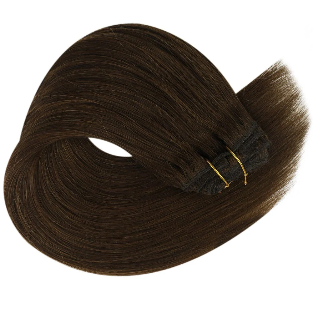 Clip in hair extensions Dark Brown Double Weft Clip in #4 - Image 5