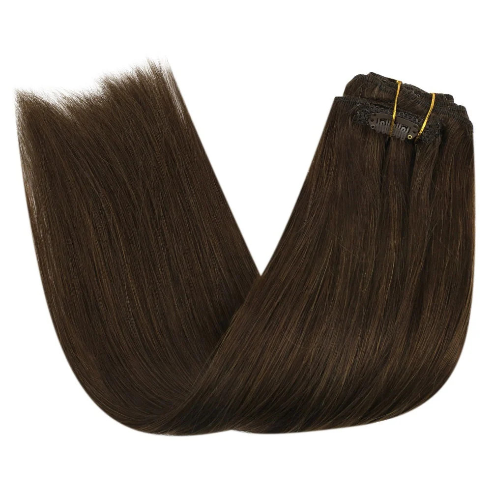 Clip in hair extensions Dark Brown Double Weft Clip in #4 - Image 6