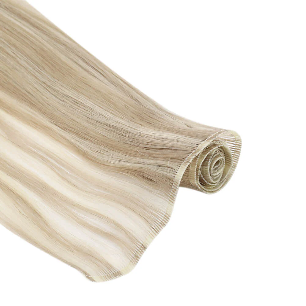 [Virgin Hair] Invisible Flat Weft Hair Extensions Human Hair Bundles Blonde #Nordic - Image 4