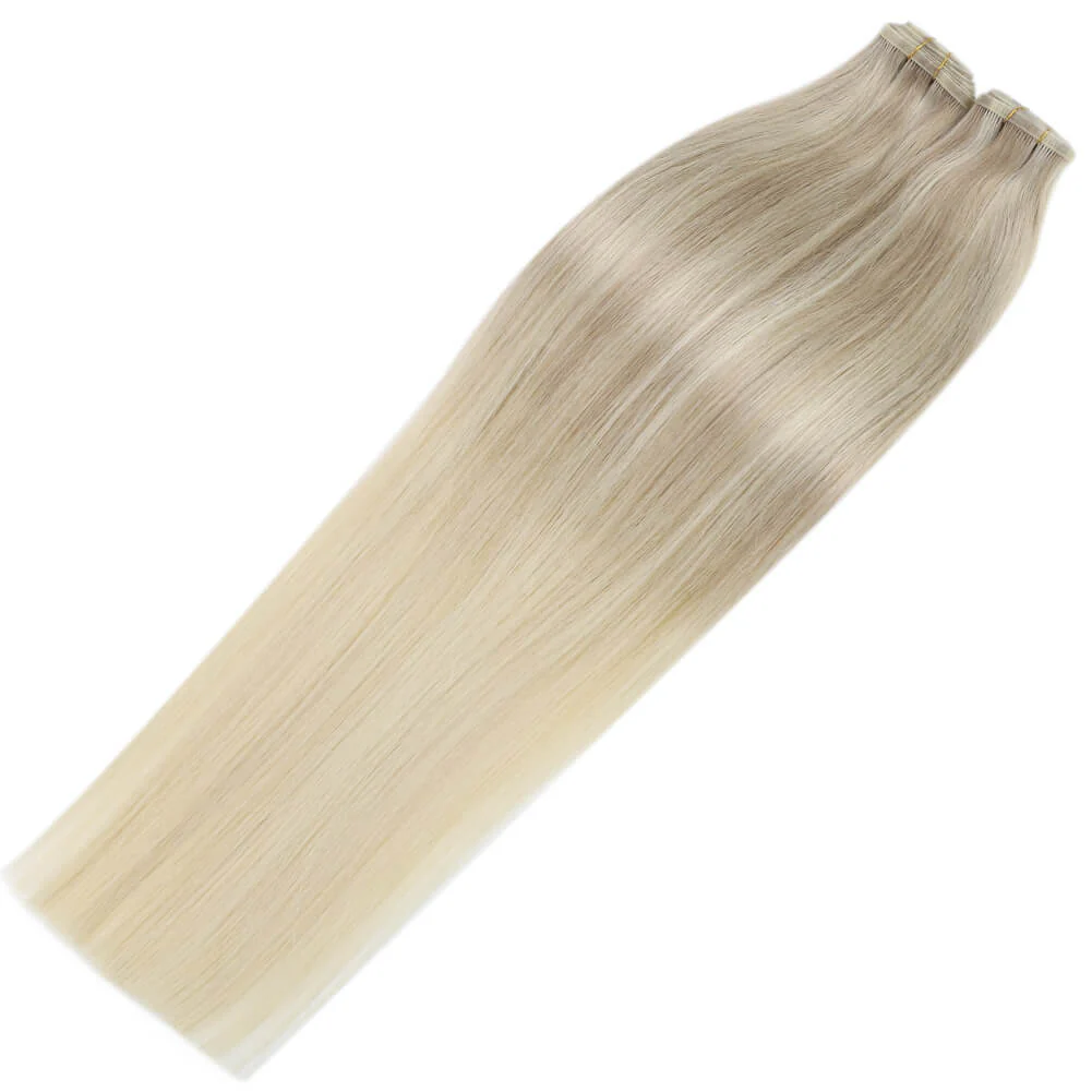 [Virgin Hair] Invisible Flat Weft Hair Extensions Human Hair Bundles Blonde #Nordic - Image 5