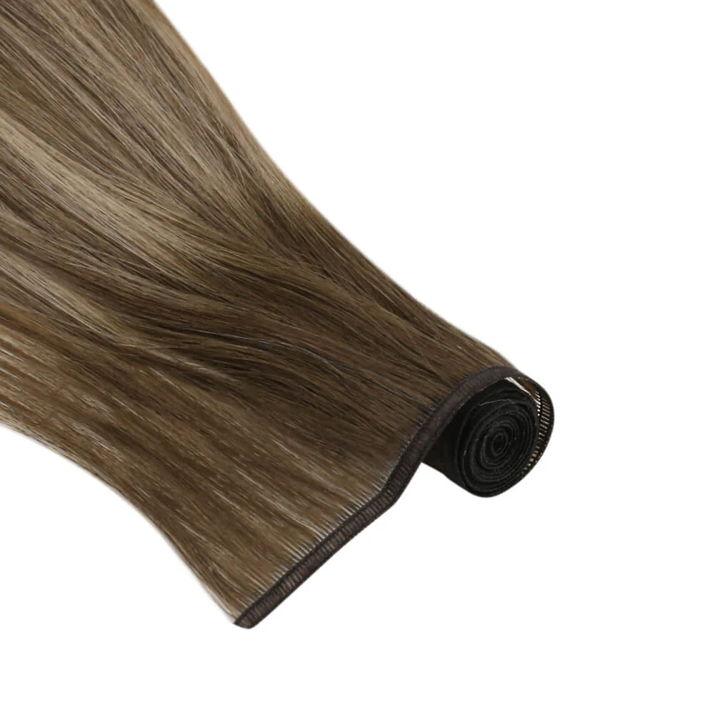 [Virgin Hair] Flat Silk Weft Hair Extensions Invisible Human Hair Balayage Brown #4/27/4 - Image 4