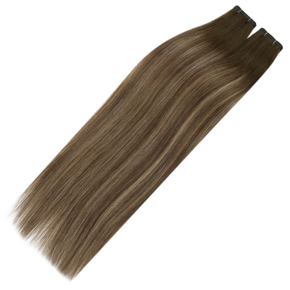 [Virgin Hair] Flat Silk Weft Hair Extensions Invisible Human Hair Balayage Brown #4/27/4 - Image 5