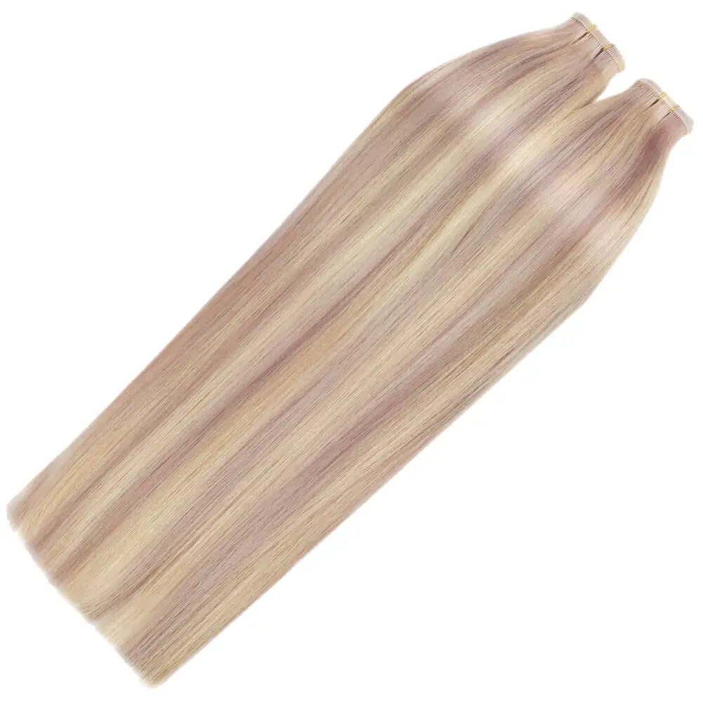 [Virgin Hair] Flat Silk Weft Hair Extensions 100% Human Hair with Rose Gold #18/613 - Image 4