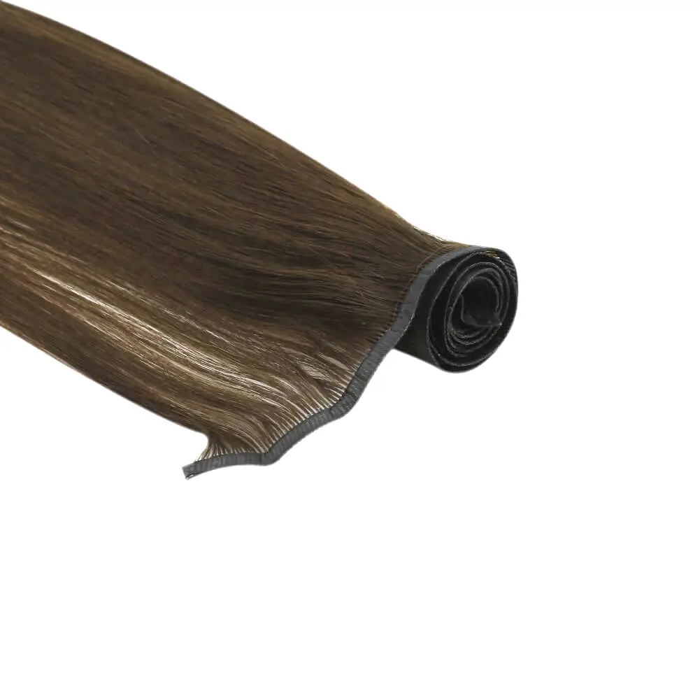 [Virgin Hair] Flat Silk Weft Hair Extensions Best Sew in Human Hair Dark Brown #4 - Image 4
