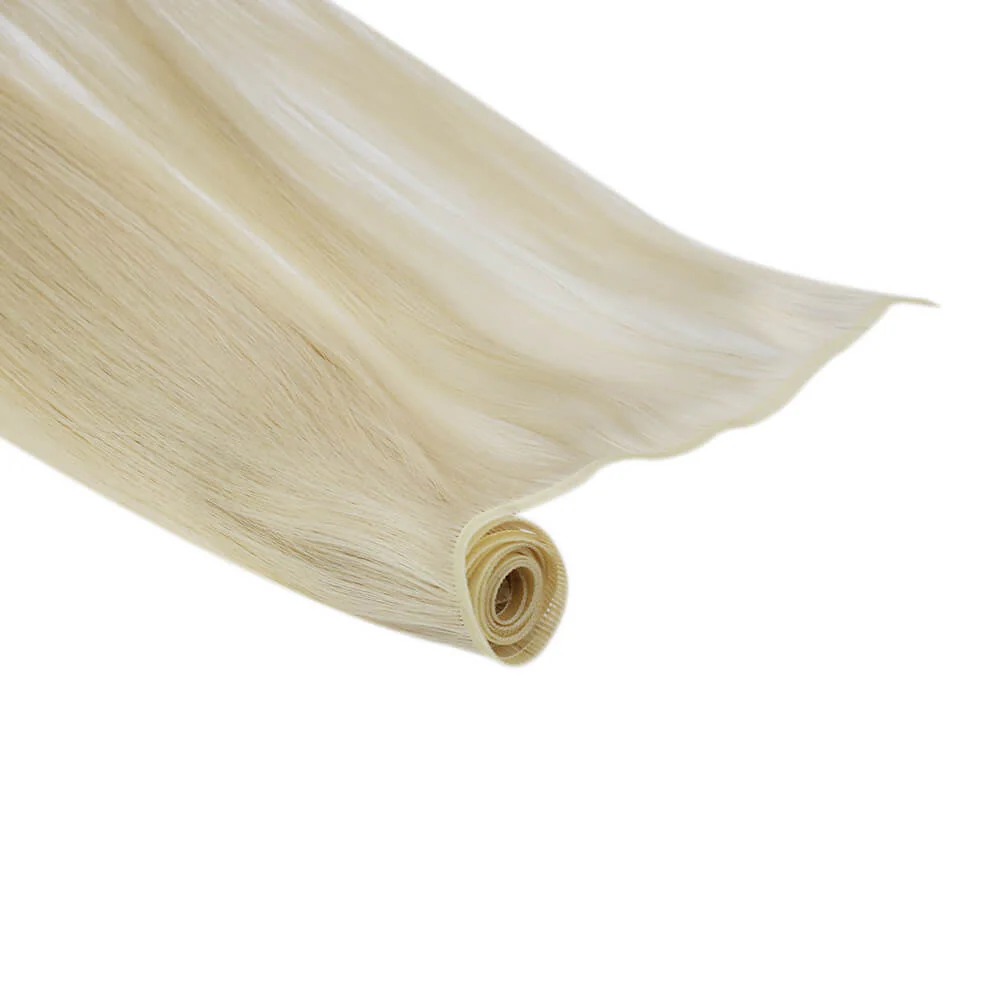 [Virgin Hair] Flat Silk Weft Hair Extensions Human Hair Weft Platinum Blonde #60 - Image 4