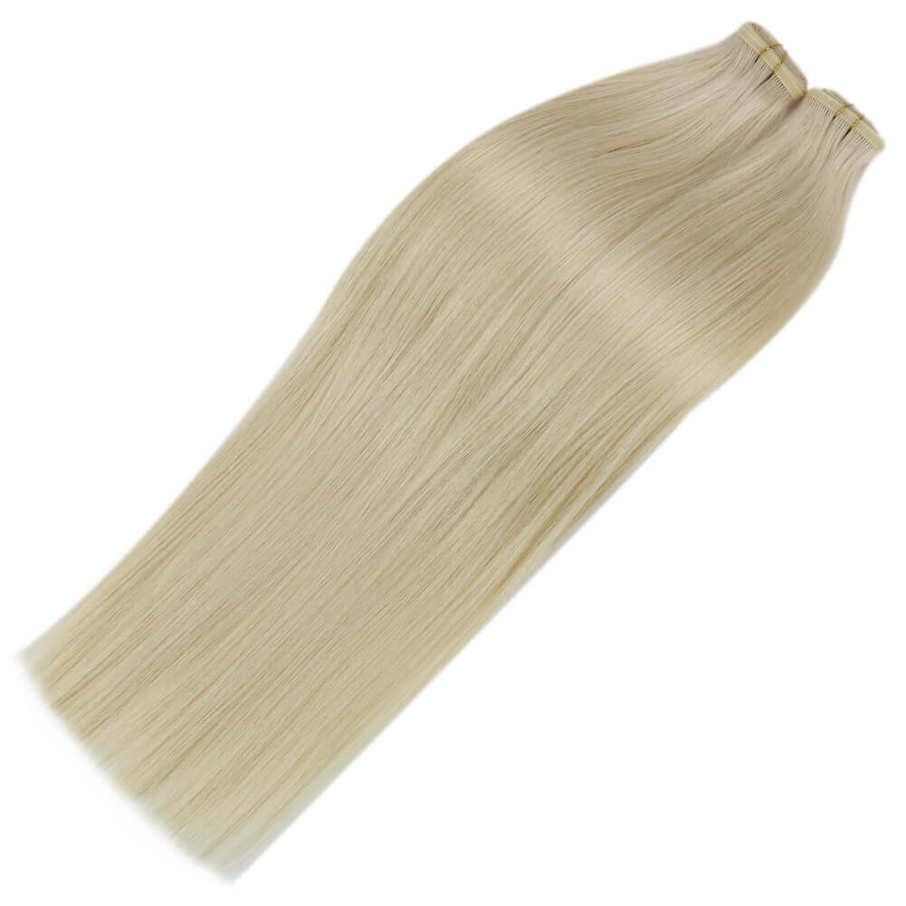 [Virgin Hair] Flat Silk Weft Hair Extensions Human Hair Weft Platinum Blonde #60 - Image 5