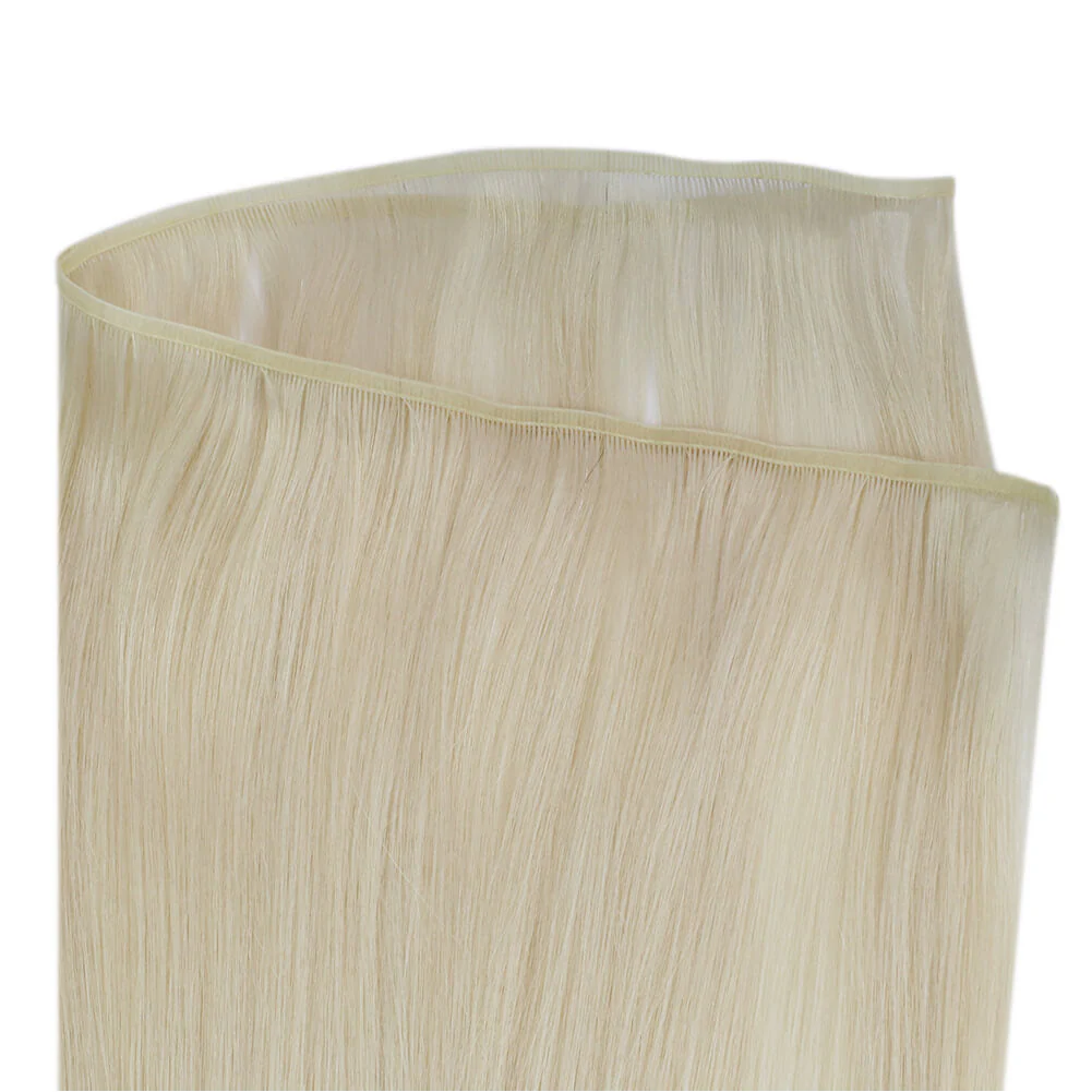 [Virgin Hair] Flat Silk Weft Hair Extensions Human Hair Weft Platinum Blonde #60 - Image 7