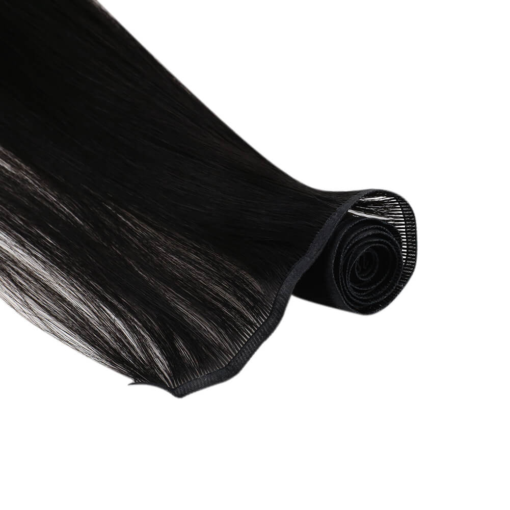 [Virgin Hair] Flat Silk Weft Hair Extensions 100% Human Hair Off Black #1B - Image 4