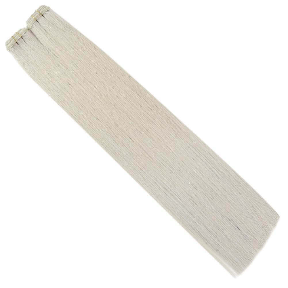 [Virgin Hair] Invisible Flat Weft Hair Extensions Sew in Weft Human White Blonde #1000 - Image 4