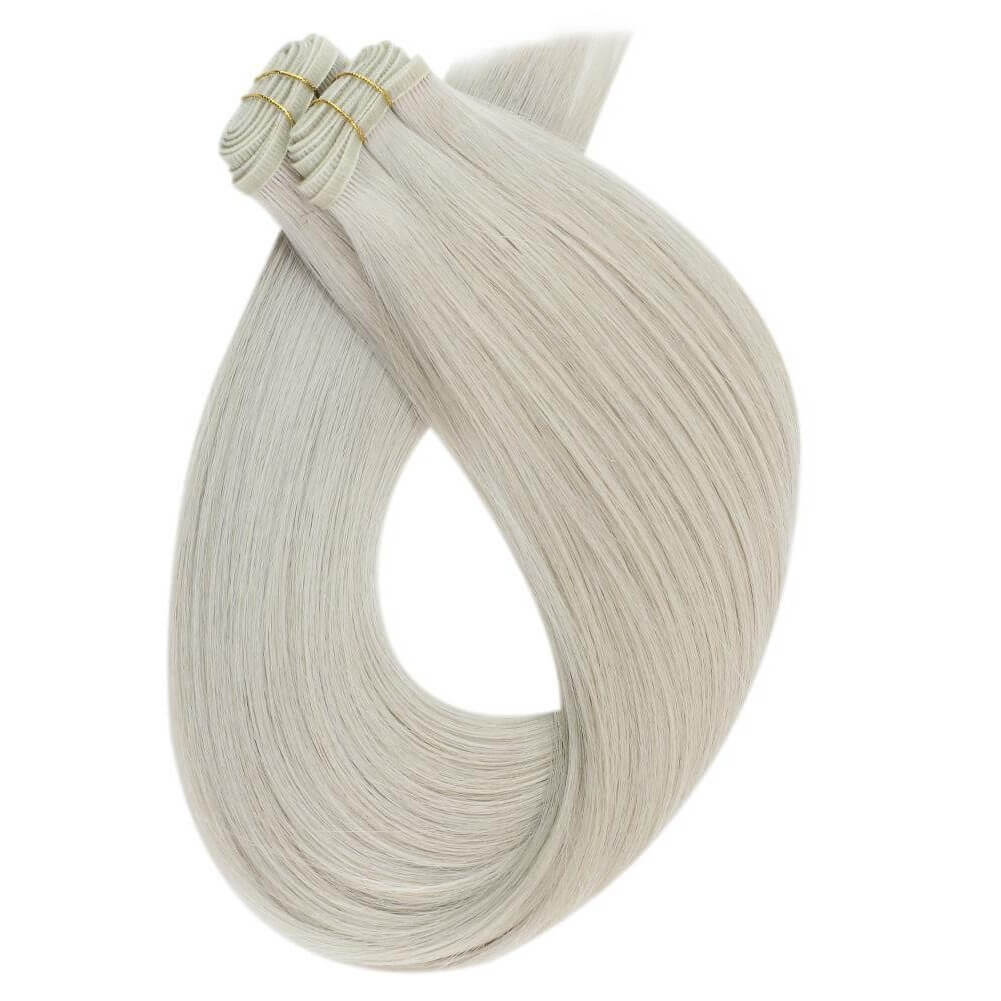 [Virgin Hair] Invisible Flat Weft Hair Extensions Sew in Weft Human White Blonde #1000 - Image 6