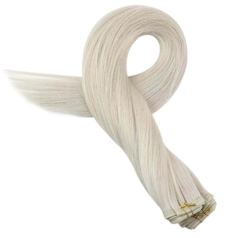 [Virgin Hair] Invisible Flat Weft Hair Extensions Sew in Weft Human White Blonde #1000 - Image 7
