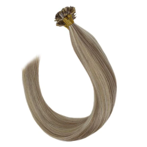 Flat Keratin Tip Human Hair Extensions with Pink Blonde Highlights #18/613 - Image 3